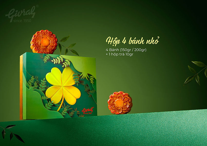 mẫu hộp bánh trung thu givral 4 bánh nhỏ