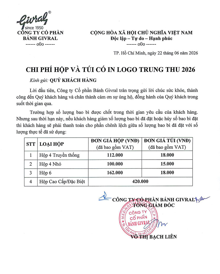 chính sách in logo lên hộp bánh givral